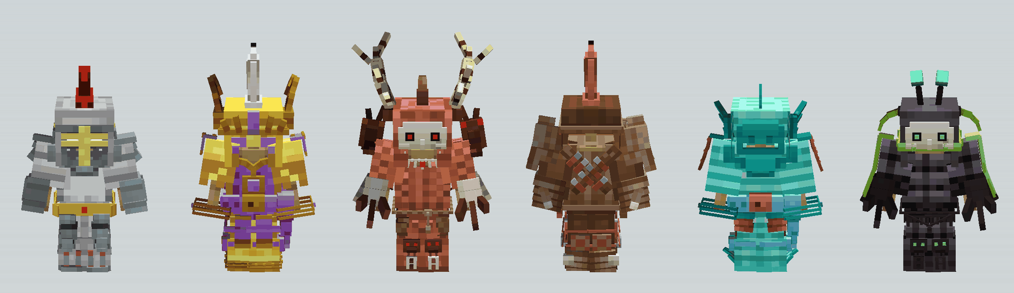 Themed sets, every socket filled — the mod's knightly, court and wayfarer, and the pack sets beside them